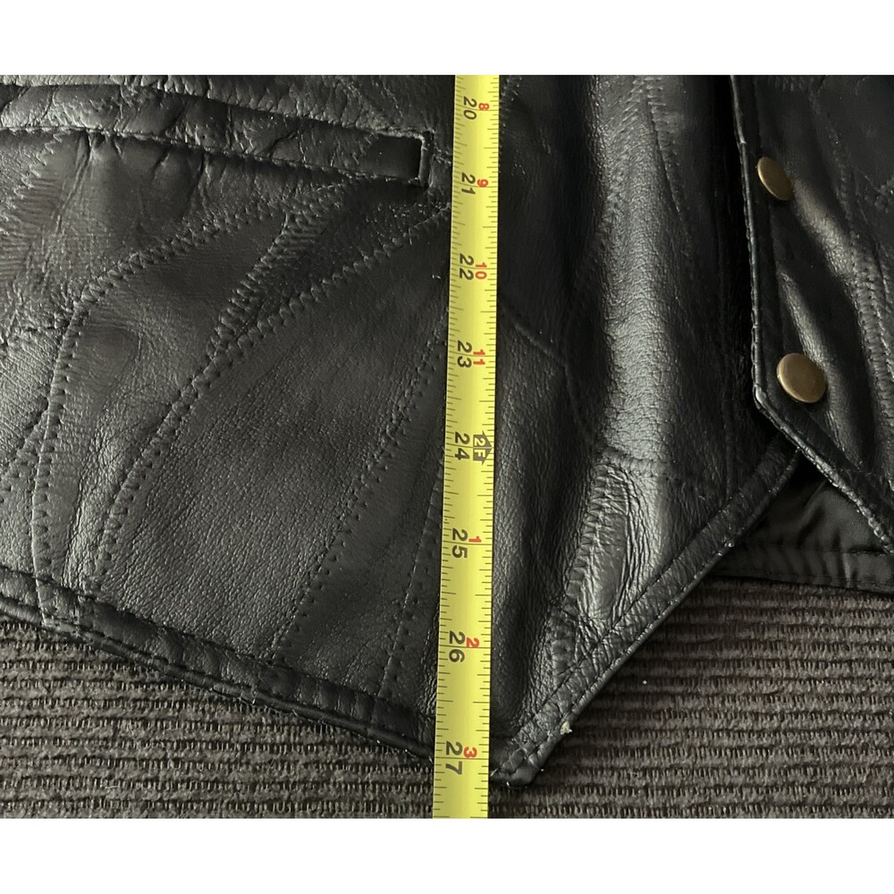 Vtg Italian Stone Design Genuine Leather Vest Black Patchwork Biker Western XXXL - Picture 8 of 8